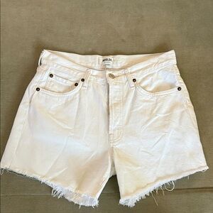 Agolde White Frayed Hem High-Rise Denim Shorts
